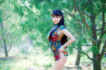 Von Fotos Realistisch Werke - Chinesischen Mädchen nackt in Cheongsam Malerei von Fotos zu Kunst
